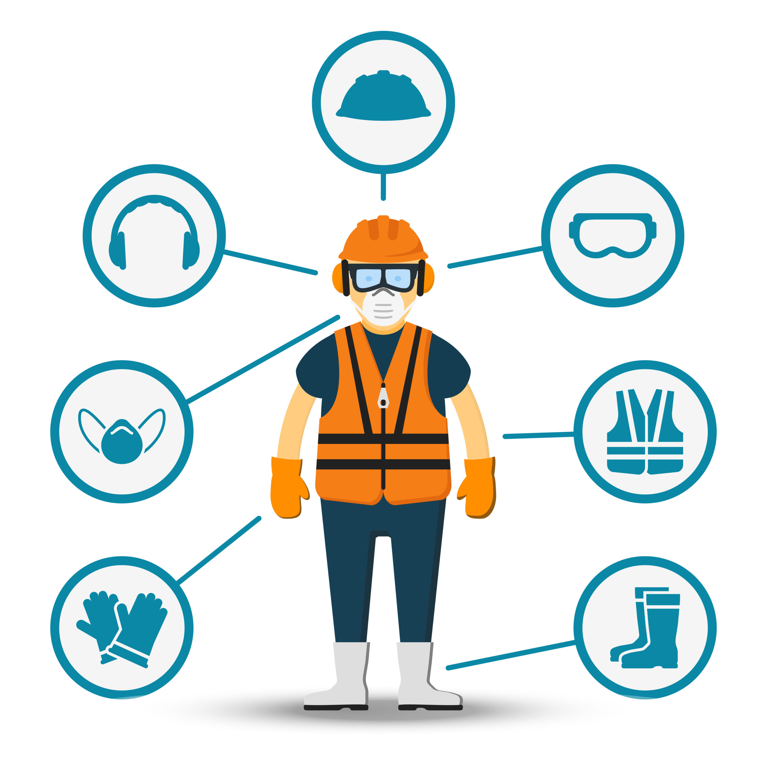 Worker health and safety vector. Illustration of accessories for protection